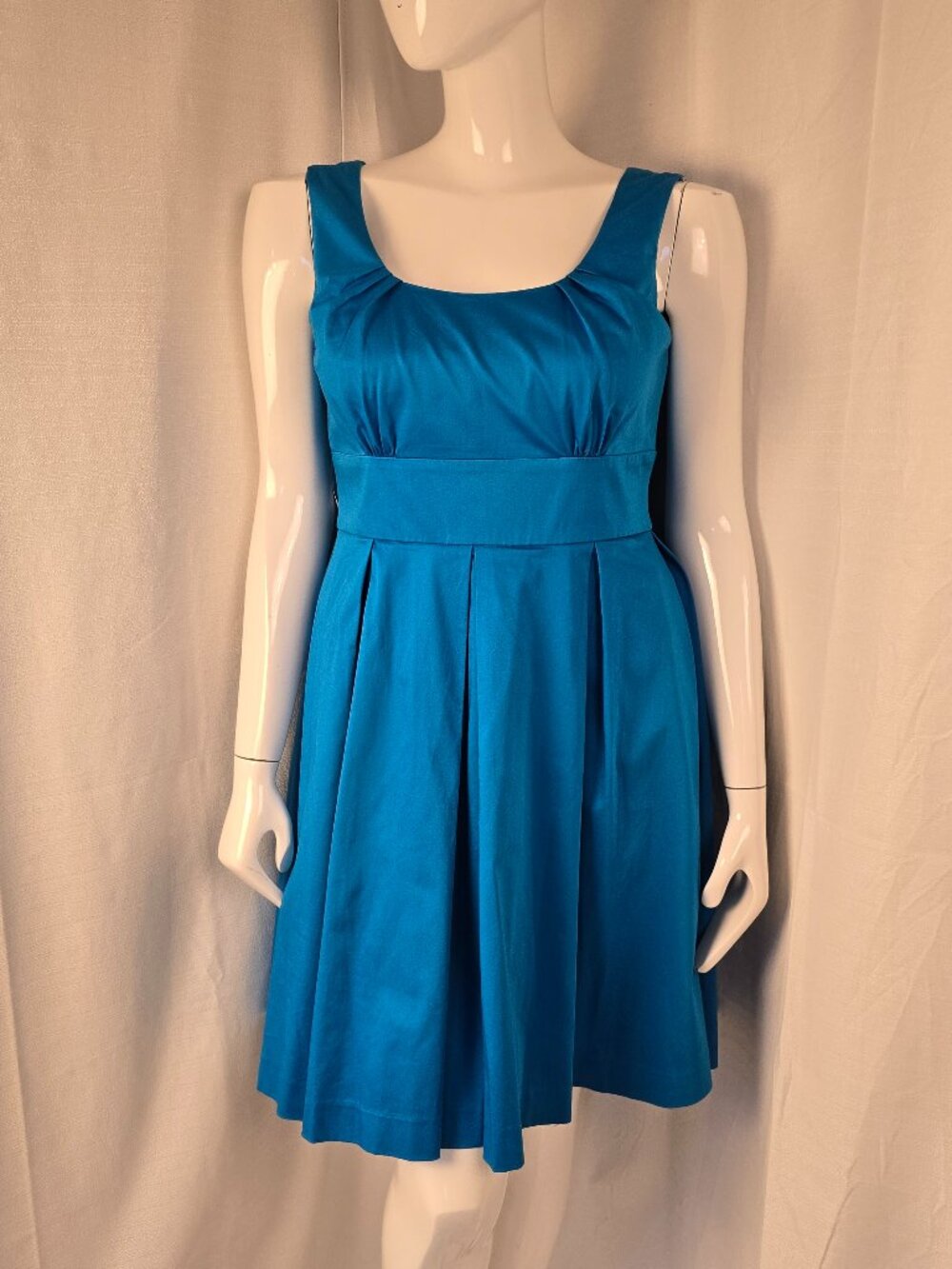 Calvin Klein Sleeveless Blue 98% Cotton Pleated Summer Dress Size 12